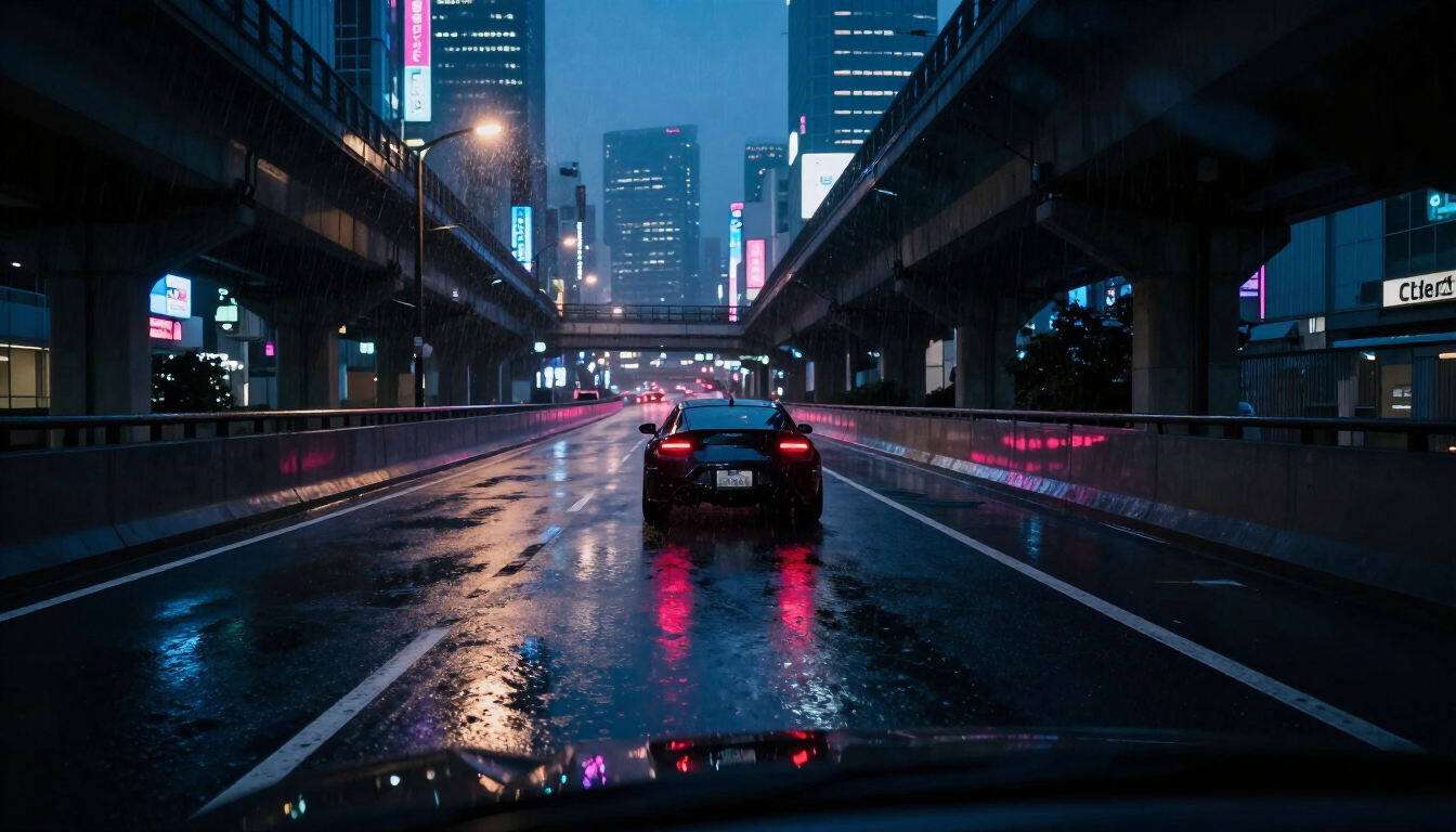 Tokyo expressway at night