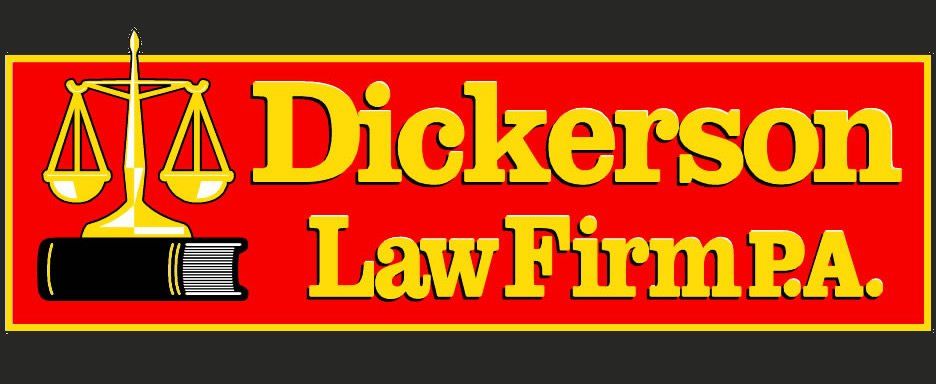 A logo for dickerson law firm pa with scales of justice and a book