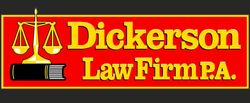 A logo for dickerson law firm pa with scales of justice and a book