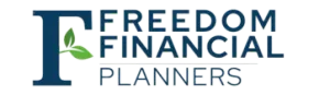 The logo for freedom financial planners has a green leaf on it.