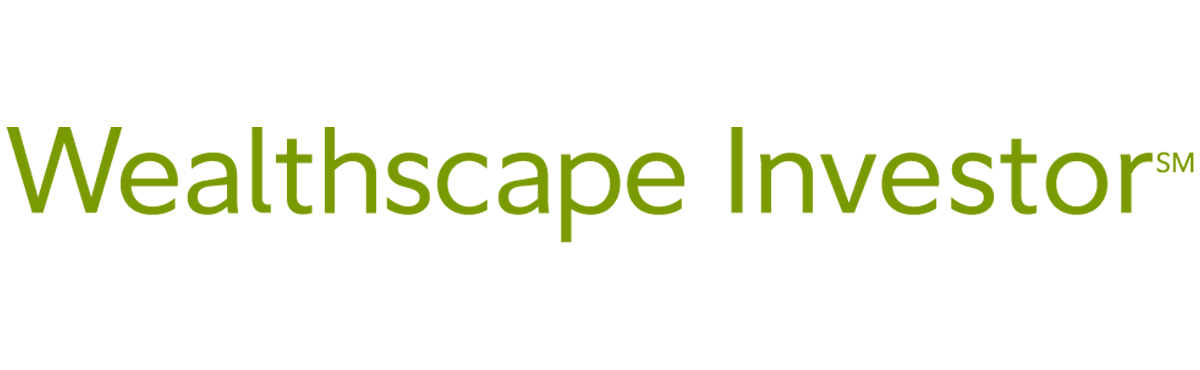 The logo for wealthscape investor is green and white.