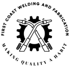 First Coast Welding and Fabrication logo: crossed welding torches over a gear, text 