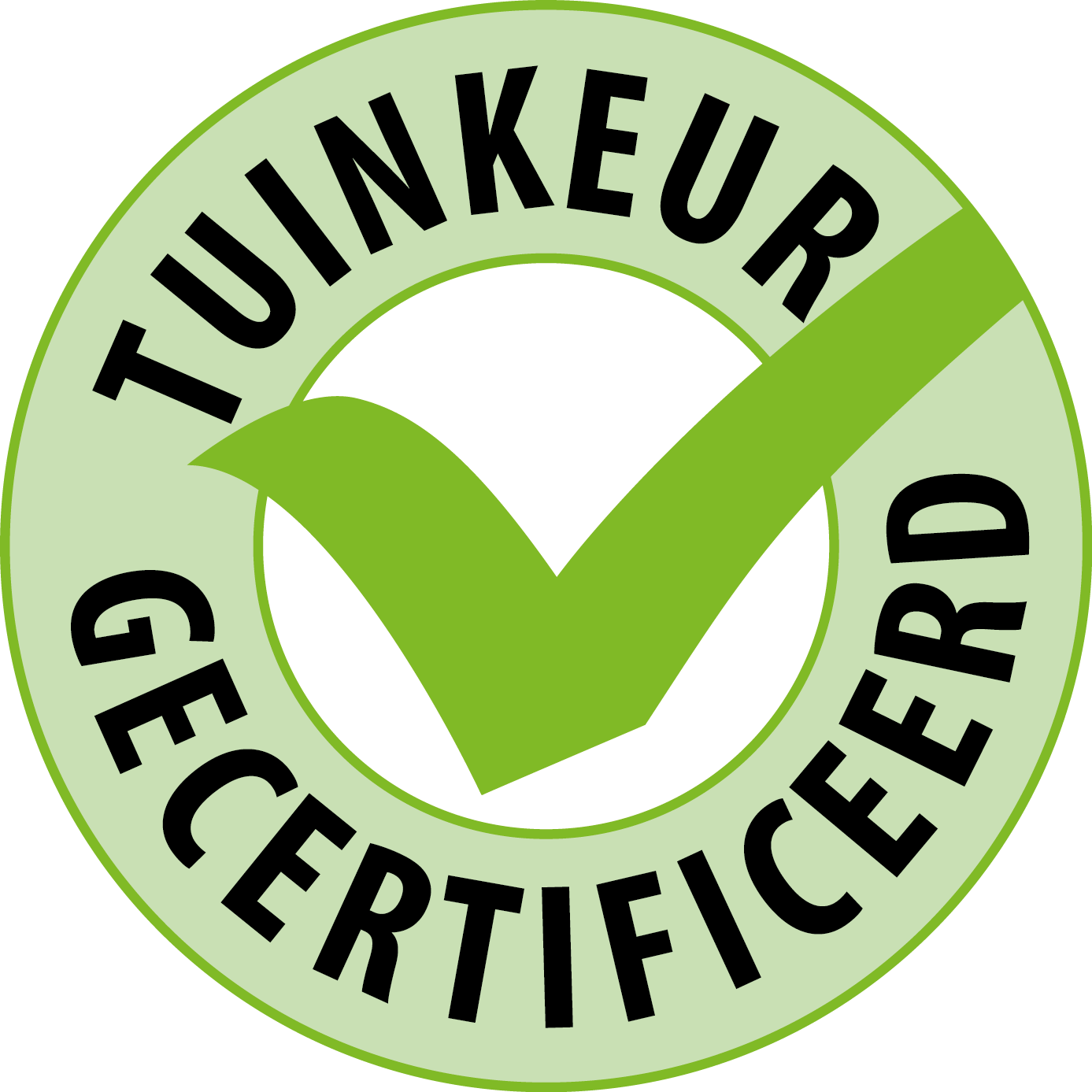A green circular emblem containing a checkmark and the text