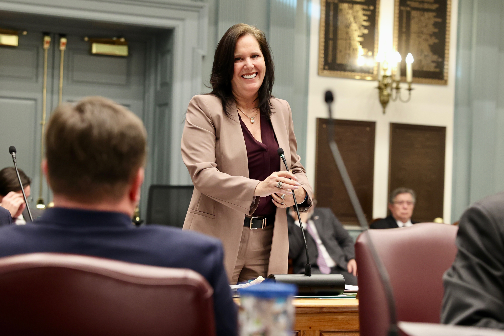 Senator Hoffner smiling in Legislative Hall