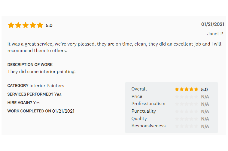 Customer review: five-star rating with text, 