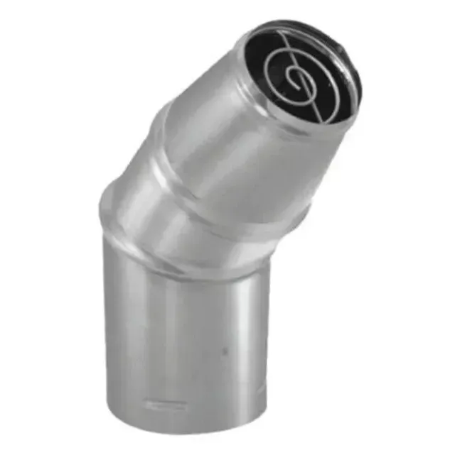 Silver metal stovepipe elbow connector with angled opening