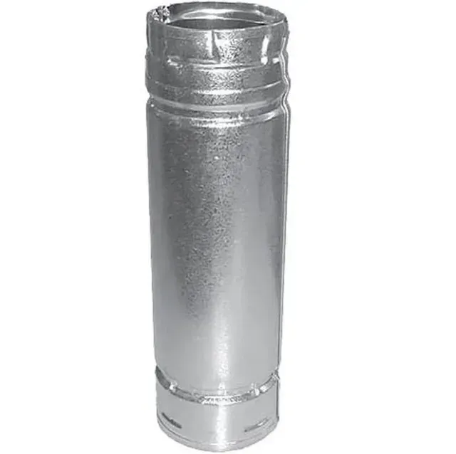 Silver metal cylindrical duct pipe connector on a white background