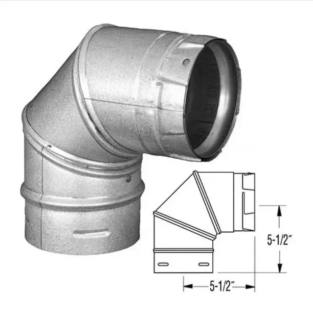 Metal HVAC duct elbow fitting with a small dimension diagram showing 5-1/2-inch measurements