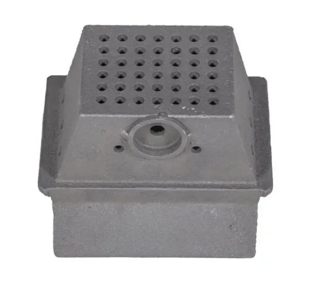 Gray metal perforated box with a circular port on top