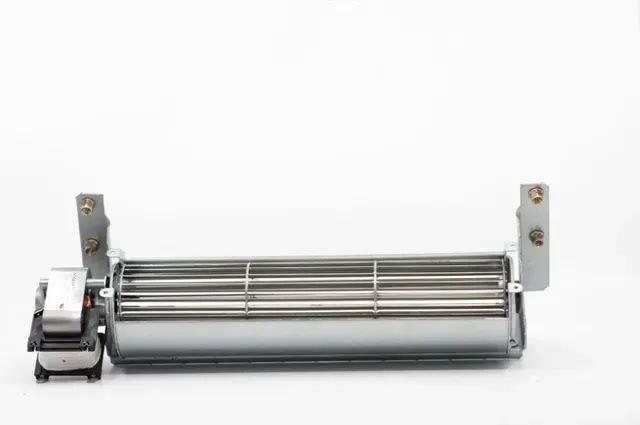 Silver cylindrical motorized conveyor roller with mounting brackets on a white background