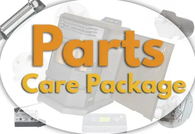 “Parts Care Package” text over a collage of car parts and tools on a white oval background
