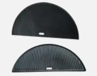 Two black semicircular mats, one solid and one ribbed, stacked vertically