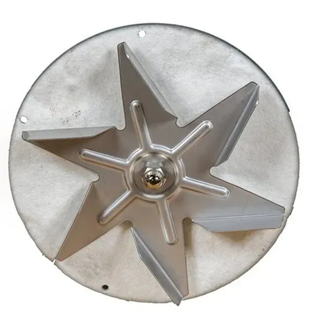 Silver six-point star-shaped metal part on a round plate, with a central knob and small holes around the edge