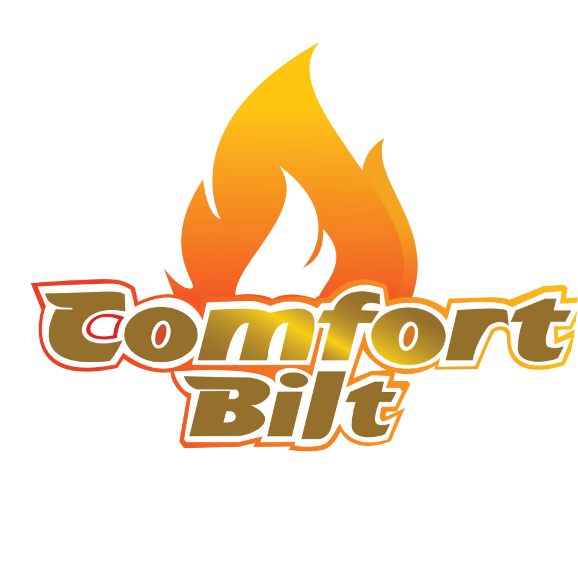 Comfort Bilt logo with orange flame above brown and orange text on a white background