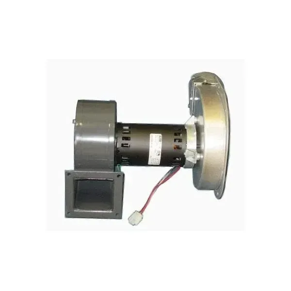 Small black and silver industrial motor with a round metal flange and attached wires on a white background