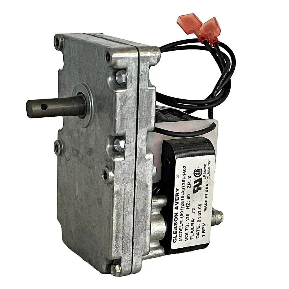 Gray electric motor with black shaft, shown in close-up on a white background