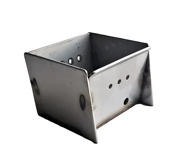 Small silver metal bracket with bolt holes, shown on a white background