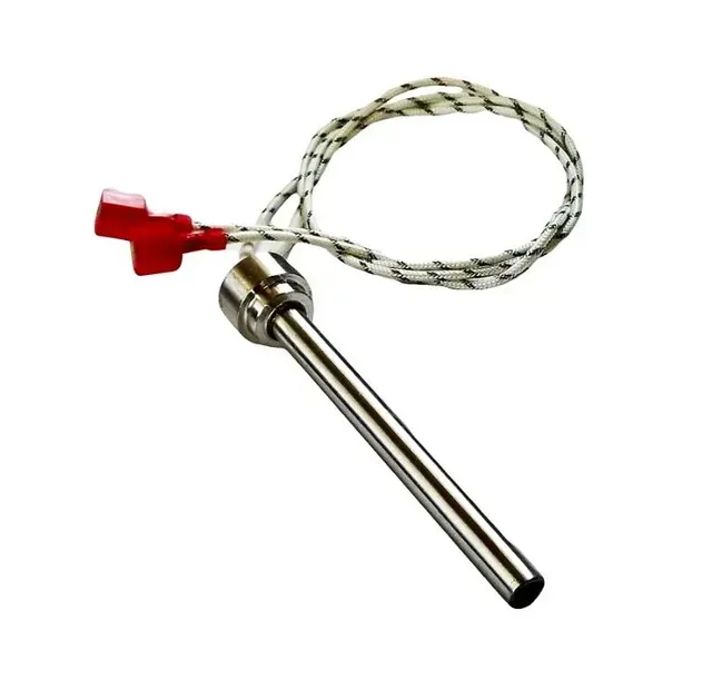 Stainless steel kitchen thermometer with braided cable and red clip attachment
