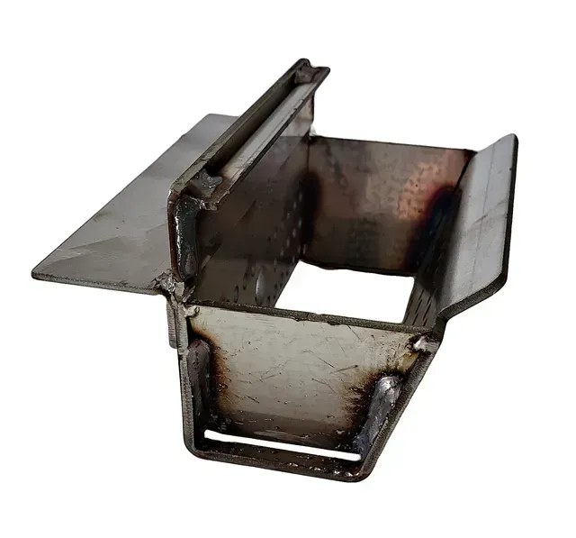 Welded metal bracket with a hinged arm and open rectangular frame, shown on a white background