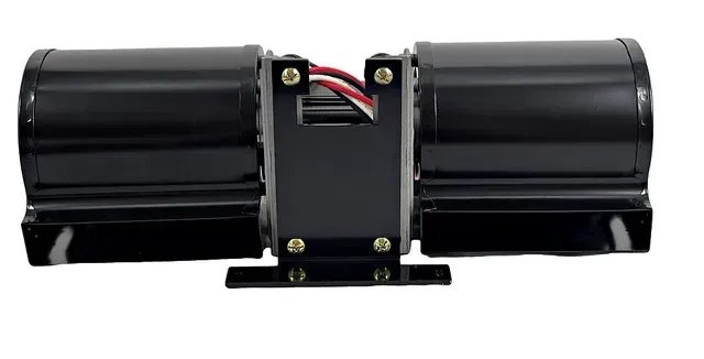 Black dual siren with central mounting bracket and exposed red, black, and white wires on a white background