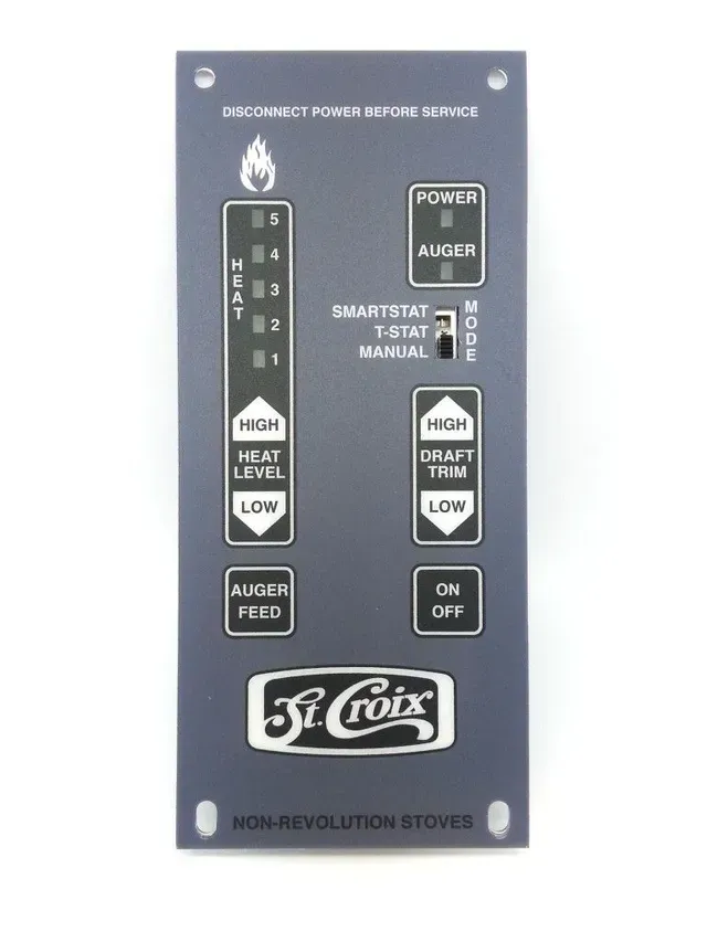 Black control panel with switches, labels, and a Creek logo on a gray background
