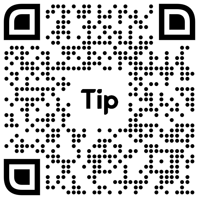 Black-and-white QR code with “Tip” in the center