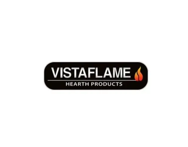 Vistaflame Hearth Products logo in black, white, and orange flame icon