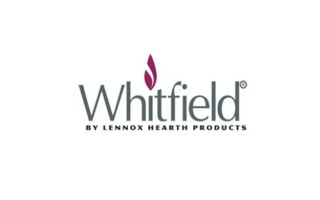 Whitfield logo in gray and plum with a leaf icon and “by Lennox Hearth Products” text