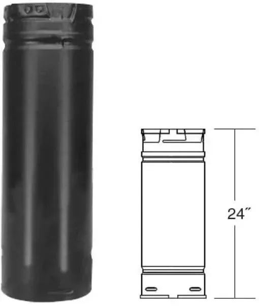 Black cylindrical tube with a technical side view sketch labeled 24 inches tall