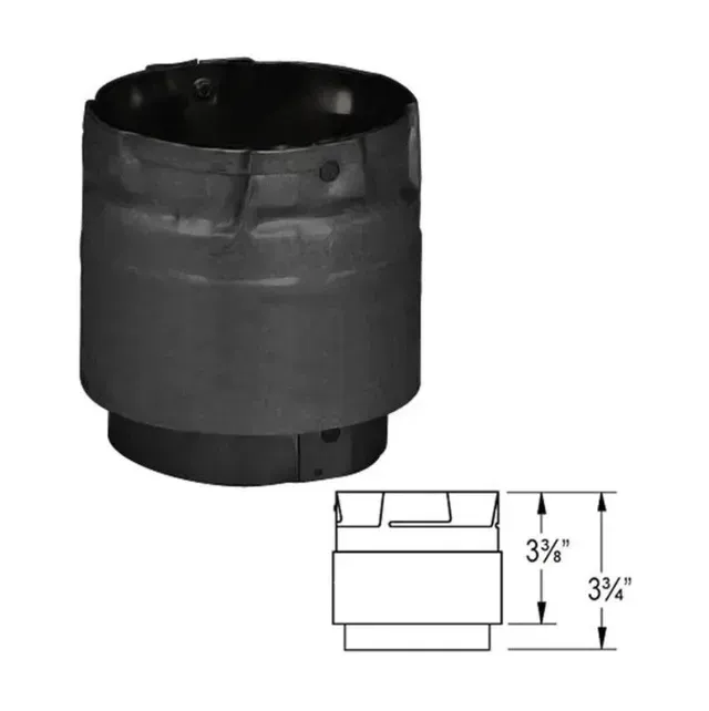Black metal pipe fitting with a small dimension diagram showing height measurements.