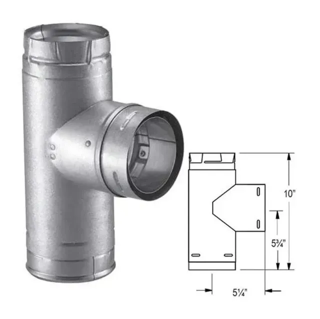 Silver HVAC duct with side round inlet and dimension diagram showing measurements