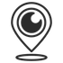 Black location pin with an eye symbol.