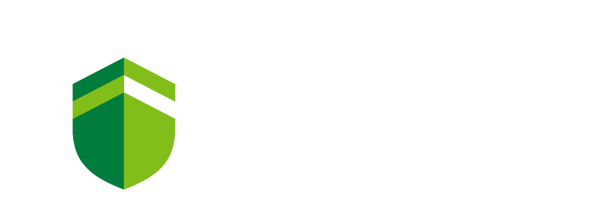 Logo de « GARANTIE » avec un bouclier vert et le contour blanc d'un bâtiment.