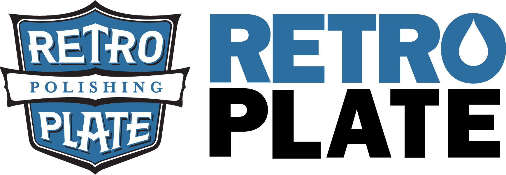 Retro Plate concrete polishing system logo in blue and white with a green leaf accent