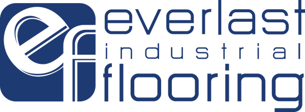 Everlast Industrial Flooring logo in blue and white with stylized EF lettering