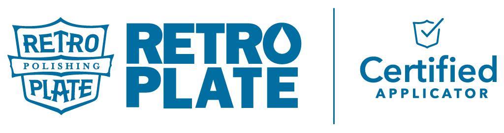 Retro Plate and Certified Applicator logos in blue on a white background