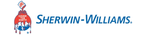 Sherwin-Williams logo with a red paint can and blue company name text