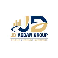 Logo for JD Agban Group: Blue and gold initials with a rising graph, text below "Finance, Lending, Investment".