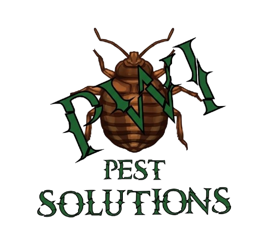 Logo for PW Pest Solutions with a brown bed bug over green letters