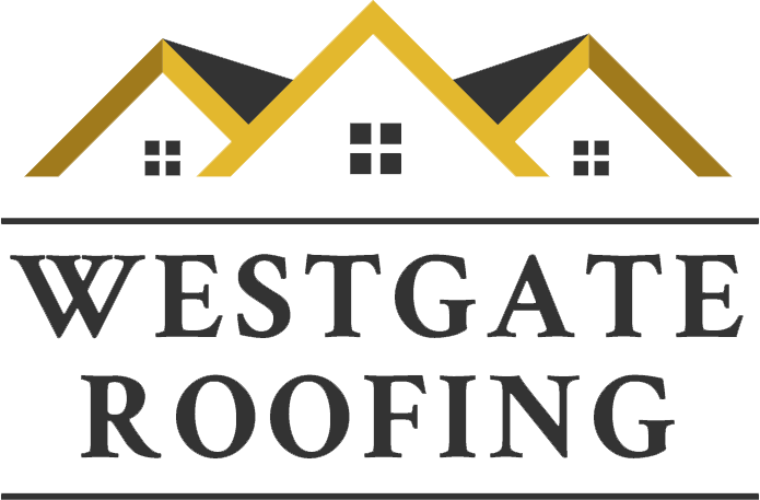 Westgate Roofing logo: Three gold house outlines above company name in black.