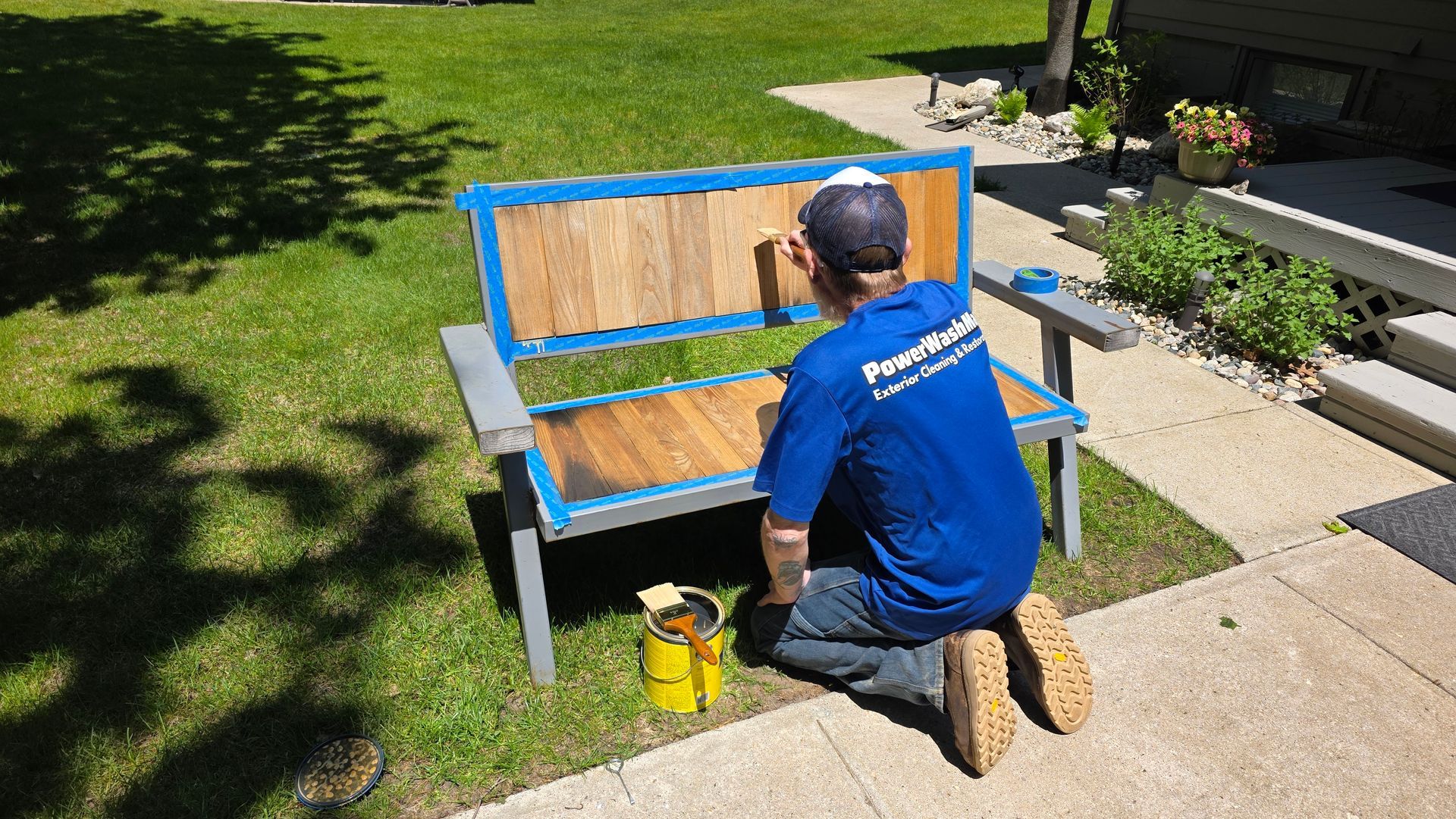 Bench being stained