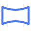 Retângulo com contorno azul e extremidades curvas, possivelmente representando uma tela ou um visor.
