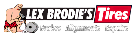 Lex Brodies Tires logo with a man in a tire, red and black text, and &ldquo;Brakes Alignment Repairs&rdquo; tagline