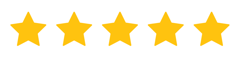 Five gold stars aligned in a row on a white background