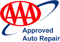 AAA Approved Auto Repair logo in red and blue with blue text