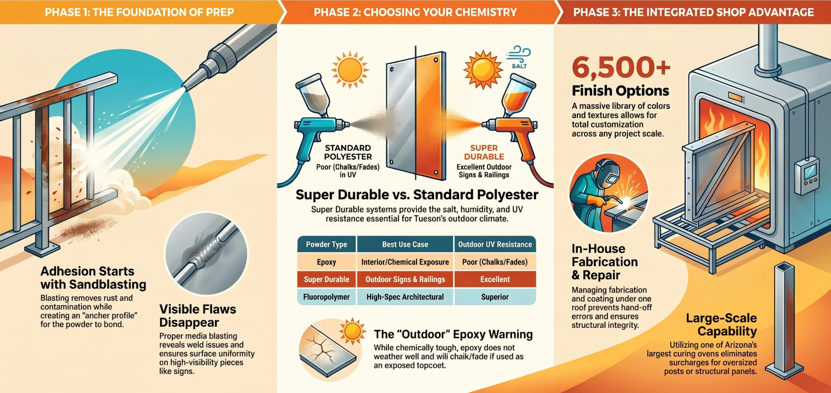 Infographic of an AI cooling system with orange blue panels, airflow arrows, and 6,500+ finish points.