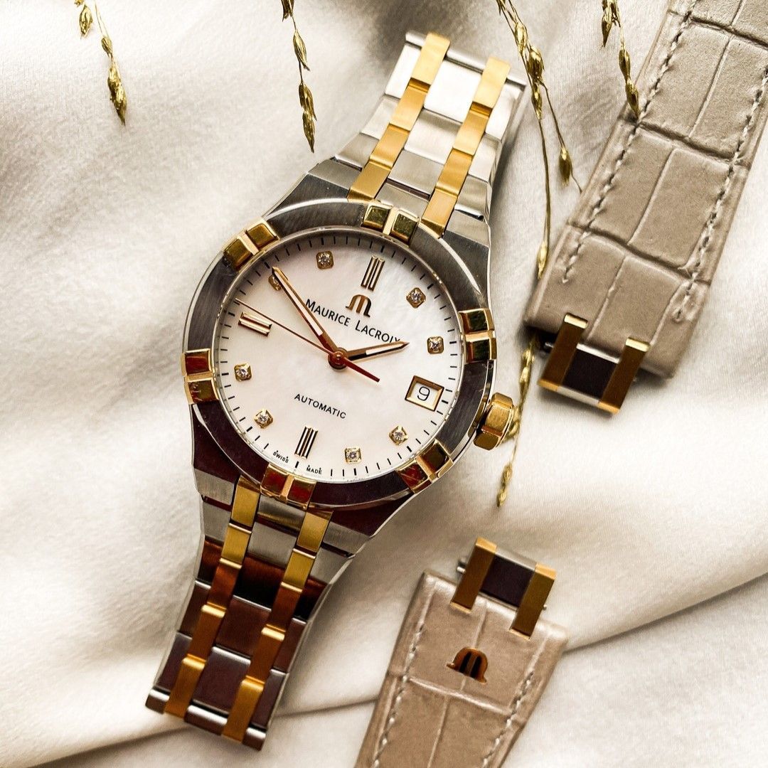 Maurice lacroix dames horloge met automatisch Zwitsers uurwerk van staal en goud