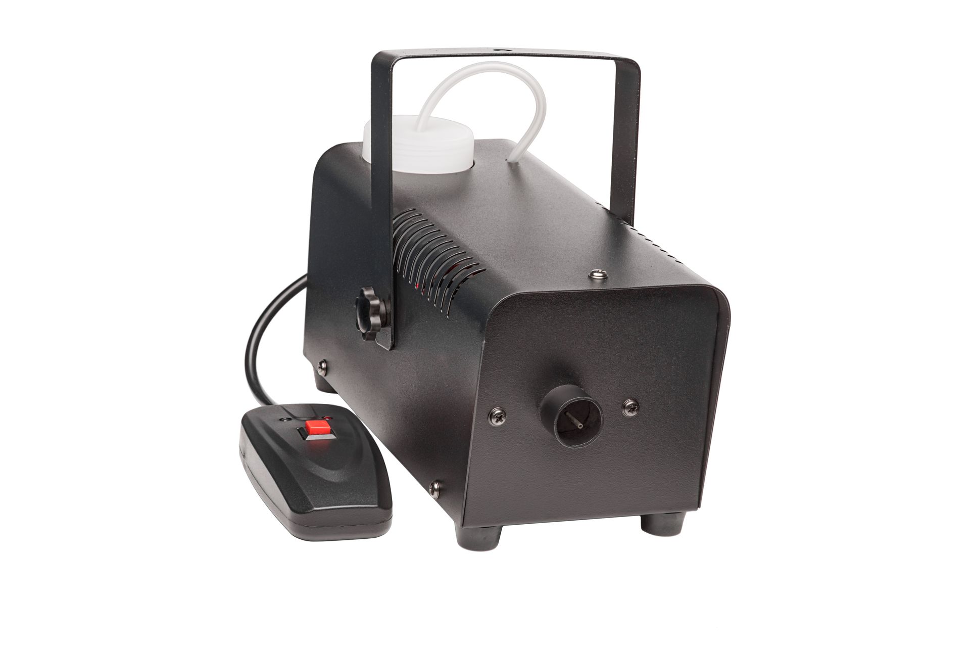 A black machine with a remote control attached to it