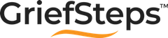 GriefSteps logo in black with an orange swoosh underline