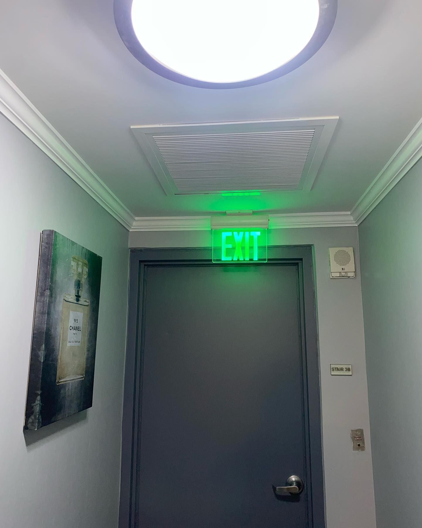 An illuminated green 